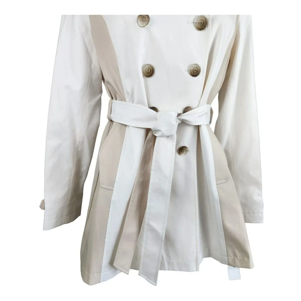 DKNY Women’s White & Tan Colorblock Belted Trench Coat – Size Large – NWOT